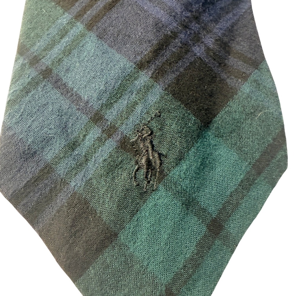 Polo Ralph Lauren Necktie One Size Green Navy Black Watch Plaid Tartan Tie - Picture 5 of 6